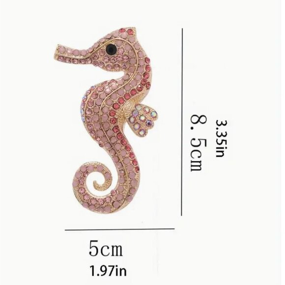 Pink Rhinestone Seahorse Brooch Pin Iridescent Crystals Gold Tone - Picture 2 of 2